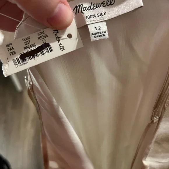 Madewell Midi Slip Dress in Stripe Silk Color Faded Khaki Size 12 *mark - Picture 11 of 13